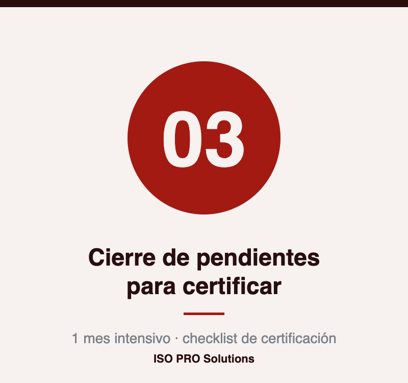 Cierre de pendientes para certificar · ISO PRO Solutions